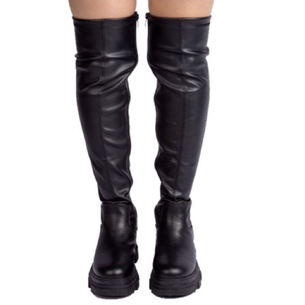 FALL 2024 Qupid Parry-02 Black Over-The-Knee Stretch Lug Sole Boots - Picture 8 of 8